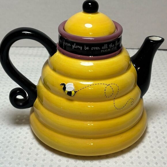 Debbie Mumm Brownlow Bumblebee Beehive Teapot Psalm 57:5 Vintage 2004 - Picture 5 of 8